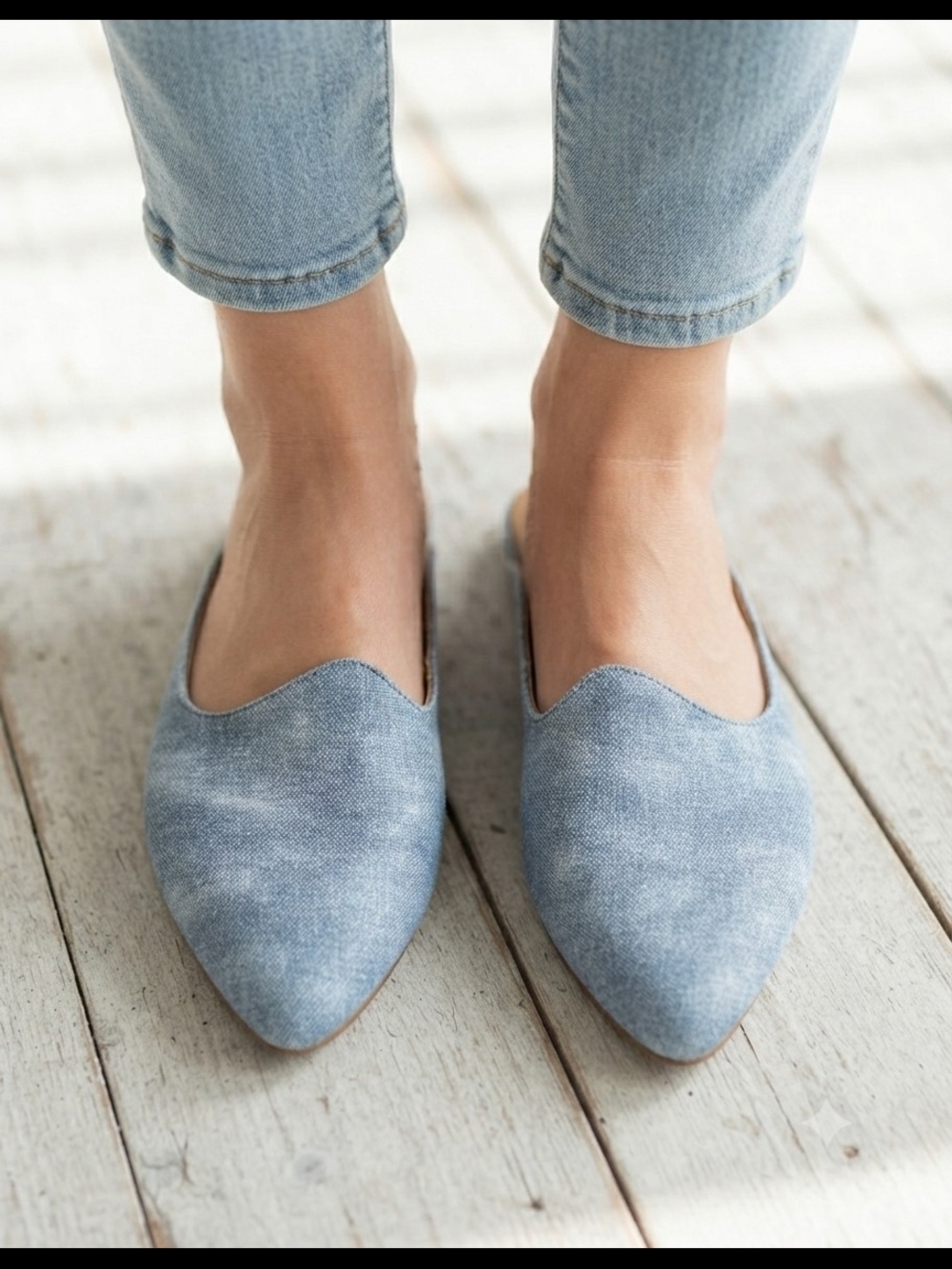 Me Too Women's Pointed Slip-On Flats in Light Blue Denim 9W